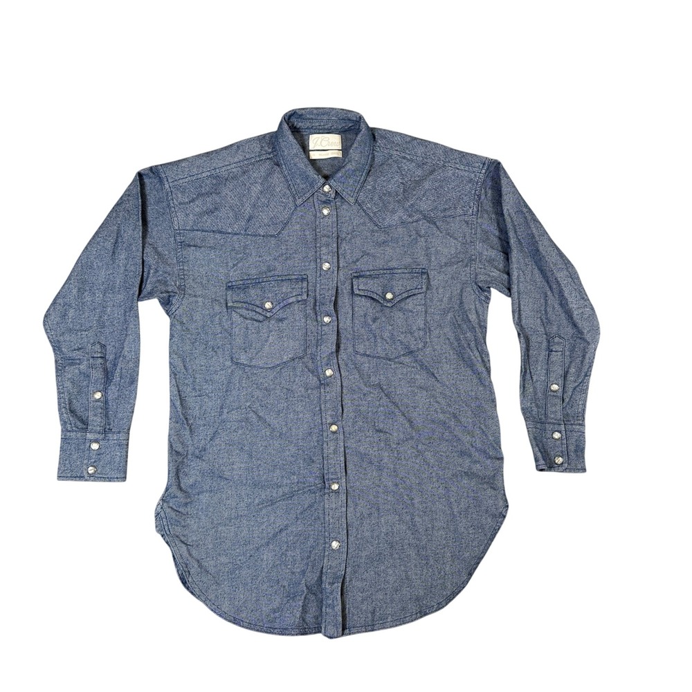 J.Crew Re-Imagined Blue Chambray Western Snap Button Relaxed Shirt Size 00